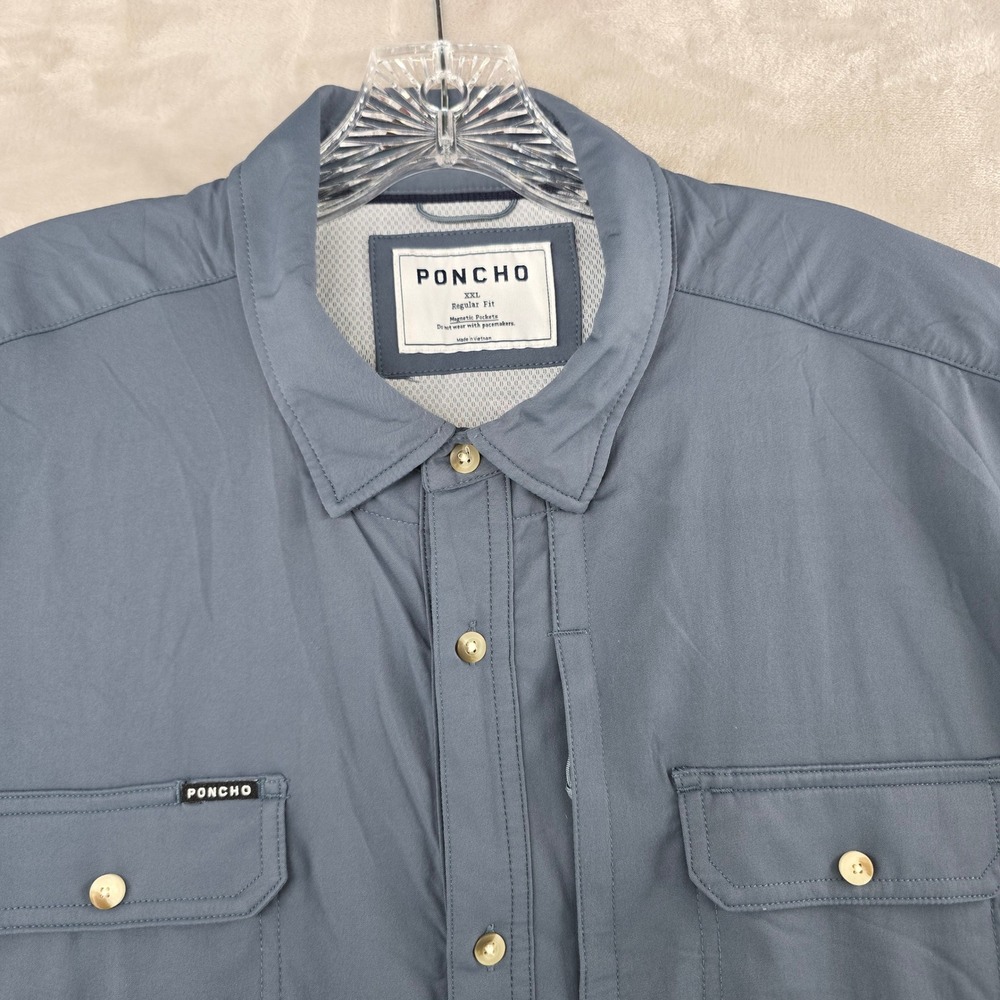 Poncho Shirt Mens XXL Blue Short Sleeve Magnetic Buttons Regular Fit Fishing